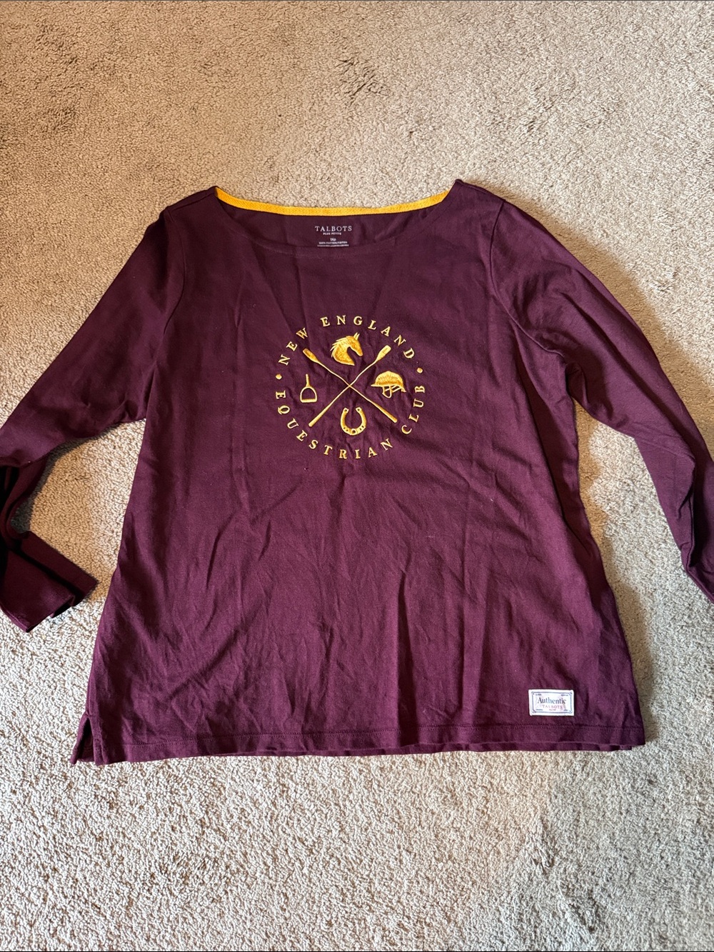 Talbots Burgundy Long-Sleeve Equestrian Logo Tee